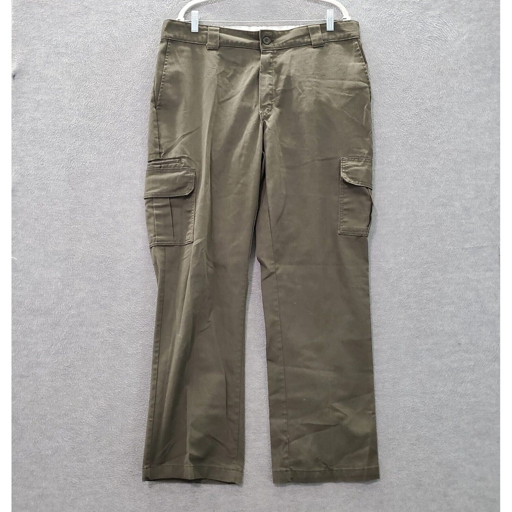 Dickies Men Cargo Pants 38 Green Flex Mid Rise Pockets Work Wear 31 in Inseam